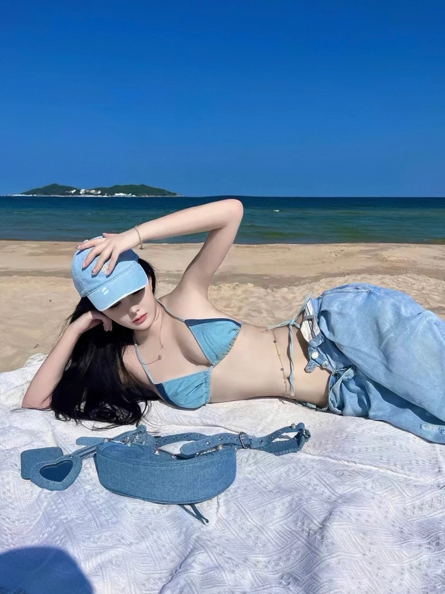 Patchwork Denim Tie Bikini Set
