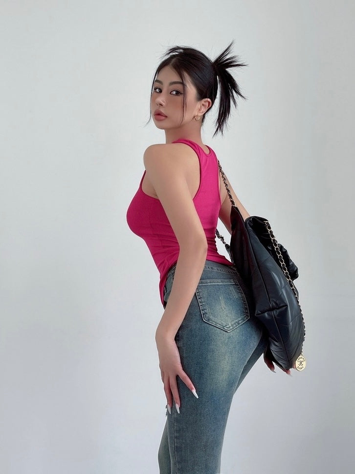 Invisible Strap Padded Tank Top - Hot Pink