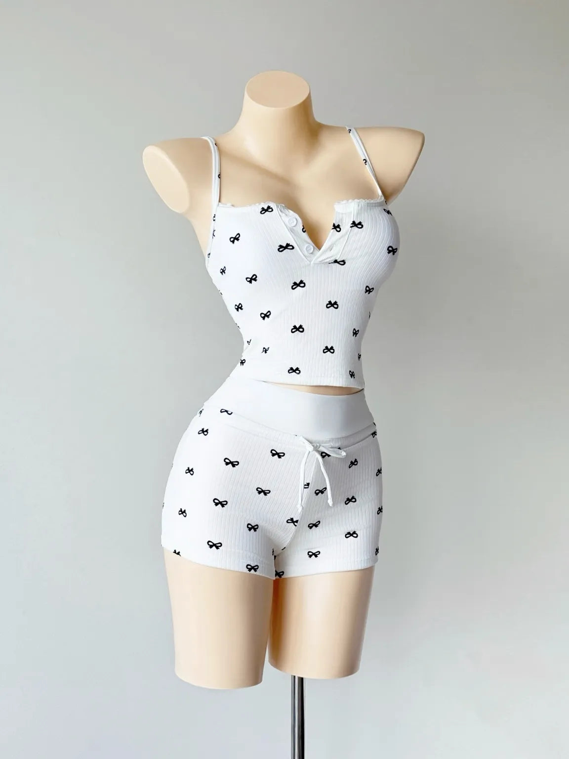 White Bow Print Swimwear Lounge 3-Piece Set