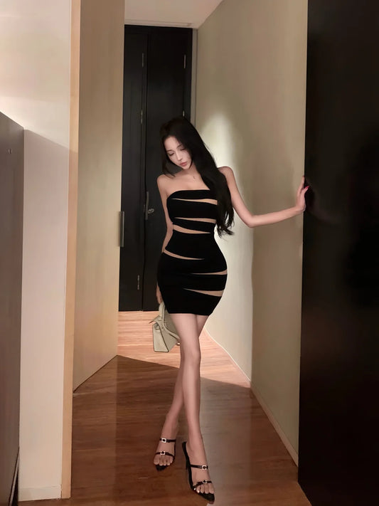 Black Strapless Knit Bodycon Mini Dress