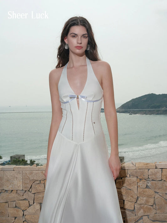 Tasman French V-Neck Cut-Out Halter Maxi Dress