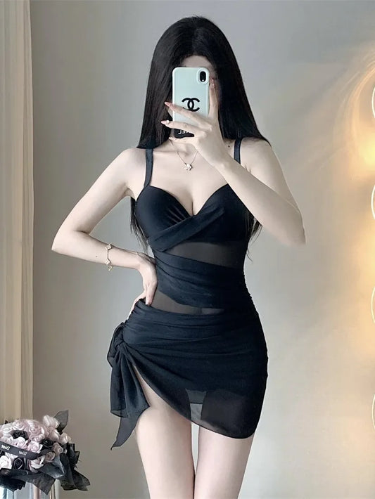 Blokette Black One-Piece Swimsuit With Sarong