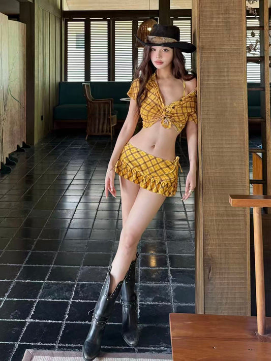 Cowgirl Plaid Four-Piece Bikini Set