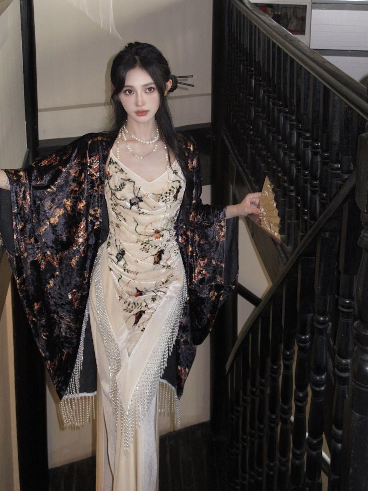 Timeless Elegancy Velvet Maxi Dress with Poncho