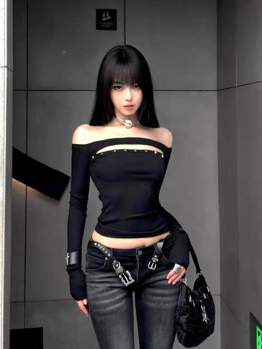 Black Cut-Out Long Sleeve Top