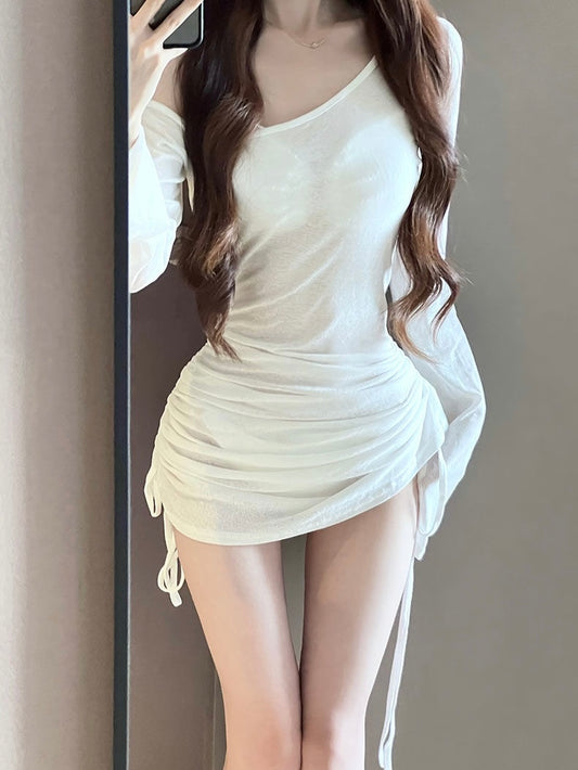 Classic White Bikini Set With Mesh Cover Up