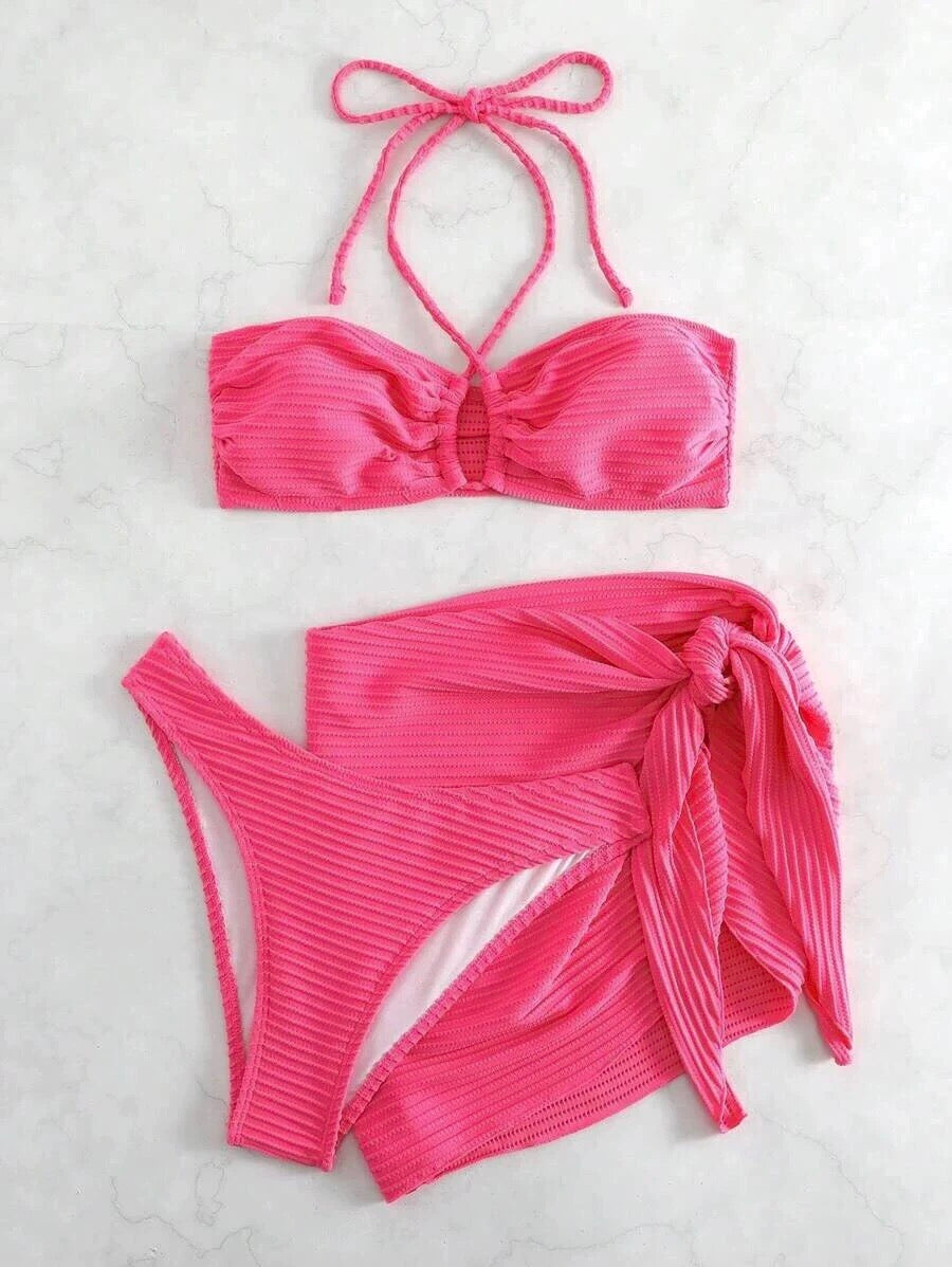 Hot Pink Three-Piece Bikini Set