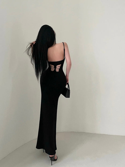 Butterfly Cut Out Maxi Knit Dress - Black