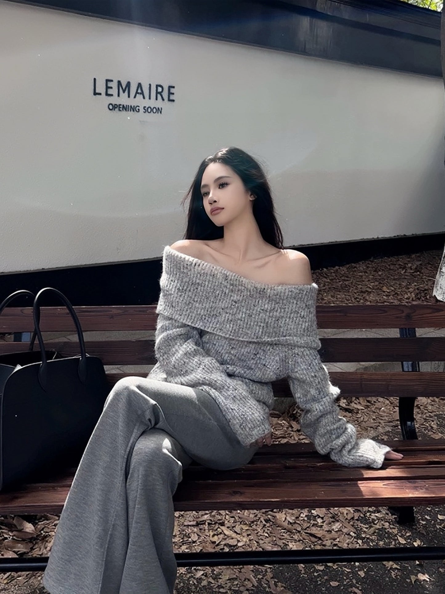 Clouded Grace Off-Shoulder Knit Sweater