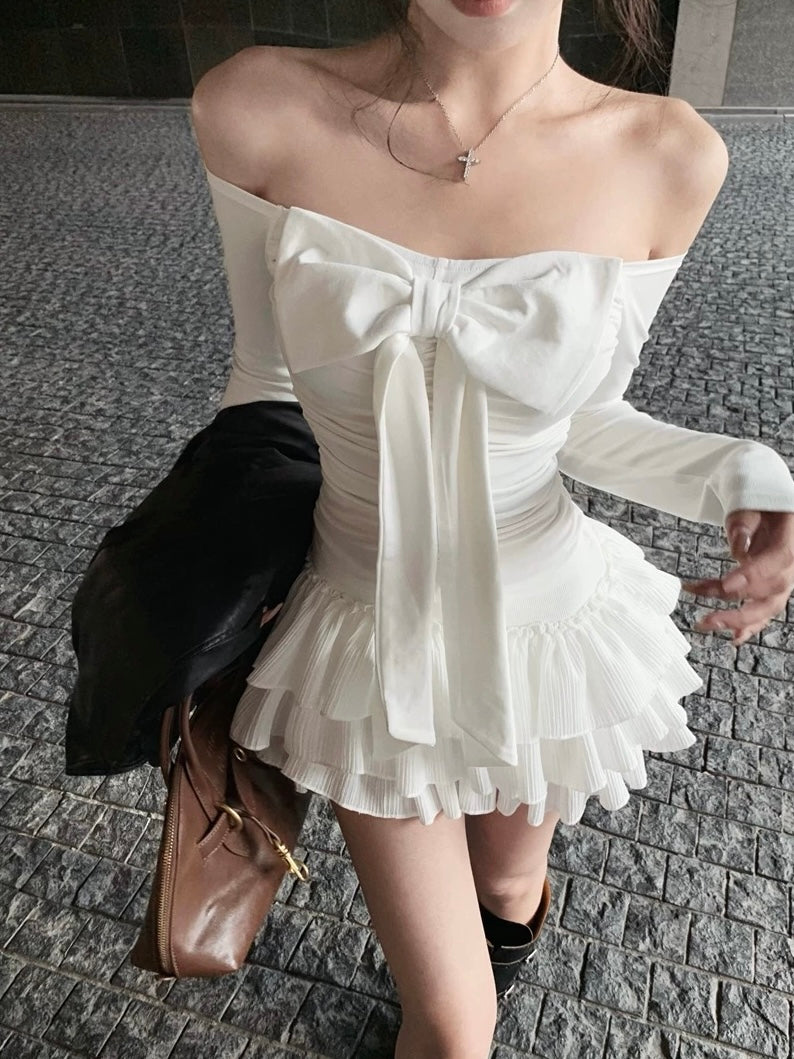 Angel Whispers Long Sleeve Top & Tiered Ruffle Mini Skirt