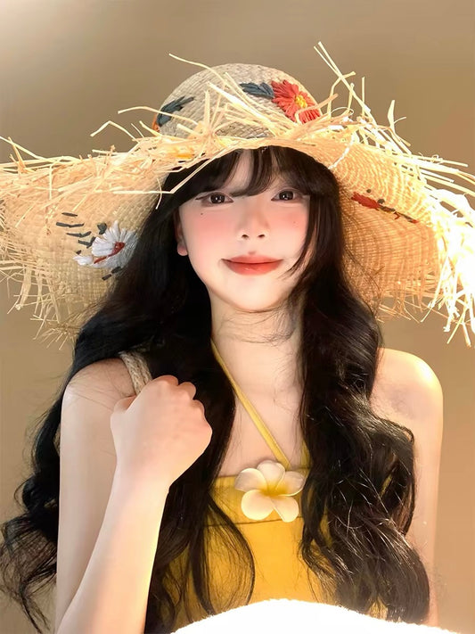 Daisy Meadow Embroidered Straw Hat