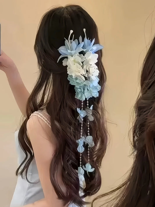 Cascading Floral Orchid Claw Clip