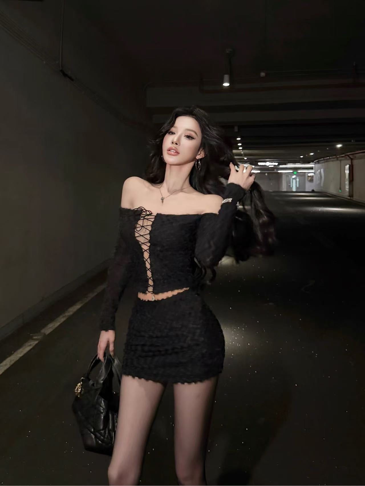 Midnight Fuzzy Lace-Up Set