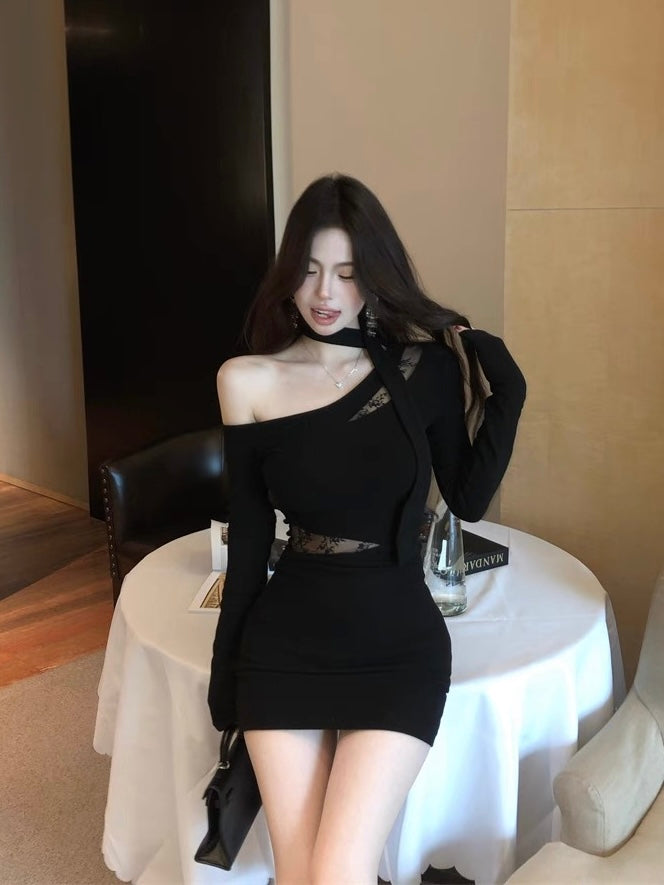Black Lace Cut-Out Mini Dress