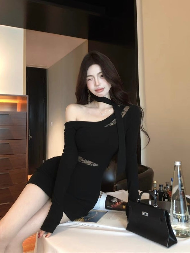 Black Lace Cut-Out Mini Dress