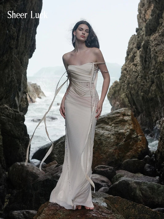 Marlee Strapless Pearl Detail Mermaid Dress