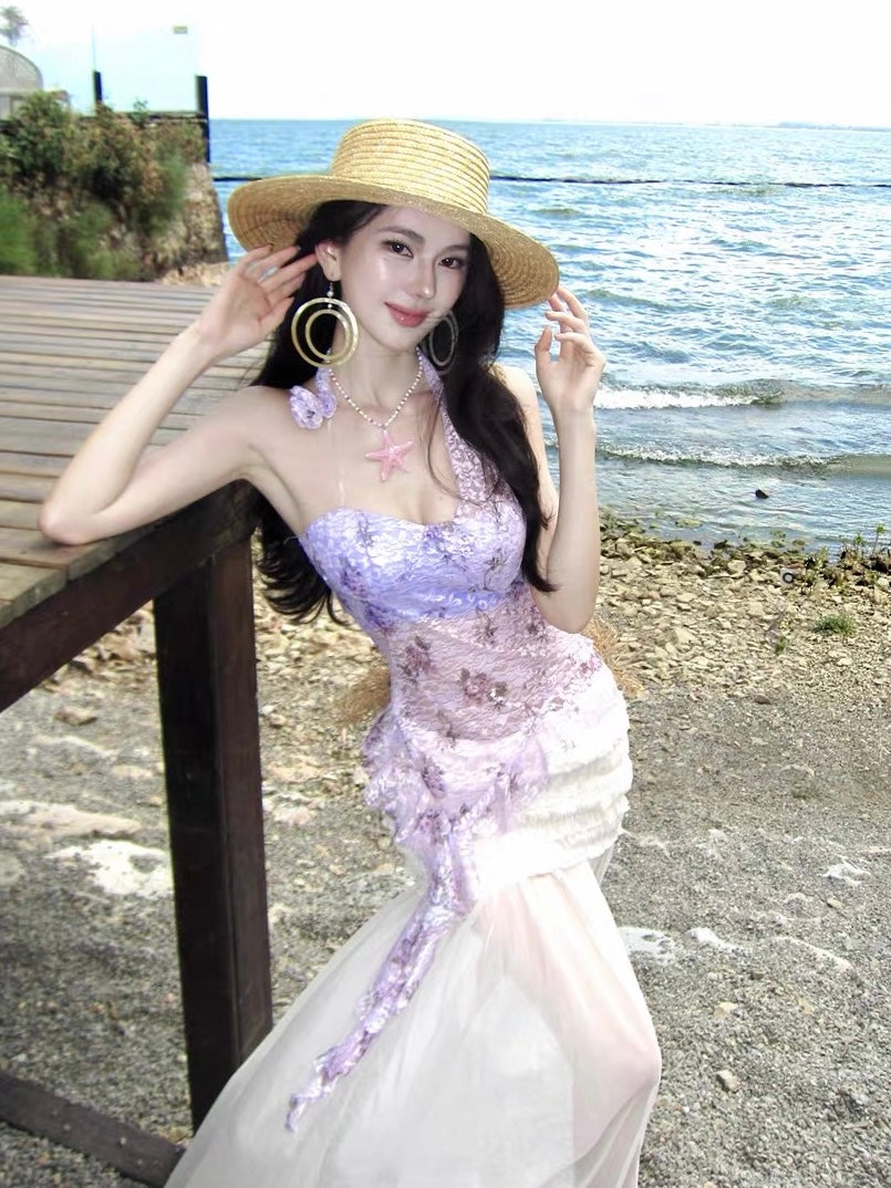 Liliane Lavender Floral Lace Top & Maxi Dress Resort Set