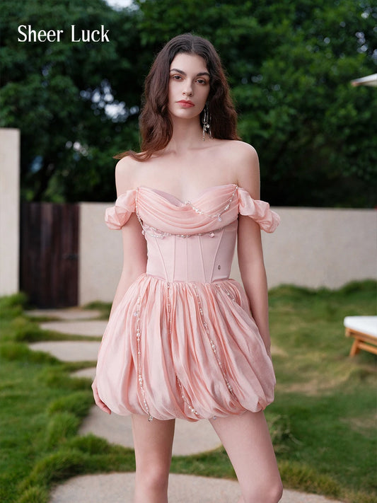 Tahlia Handmade Beaded Strapless Corset Puff Mini Dress