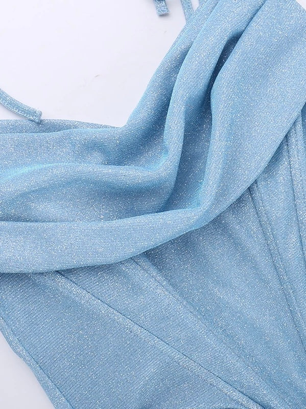 Sparkling Baby Blue Corset Maxi Dress