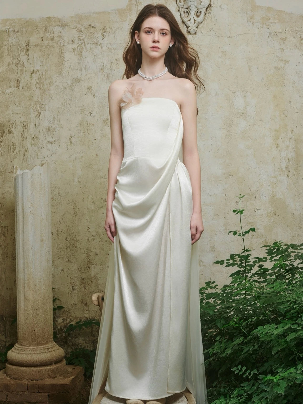 Crow Crew Satin Strapless Ribbon Maxi Dress - PREORDER