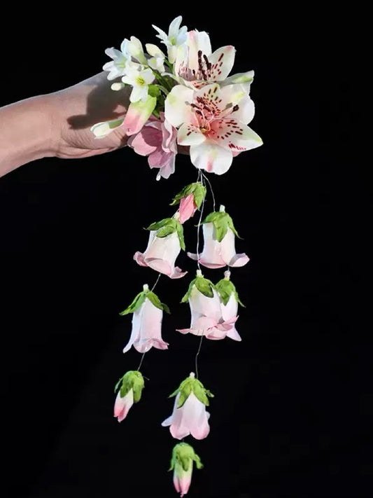 Ethereal Pink Bellflower Cascading Hair Clip