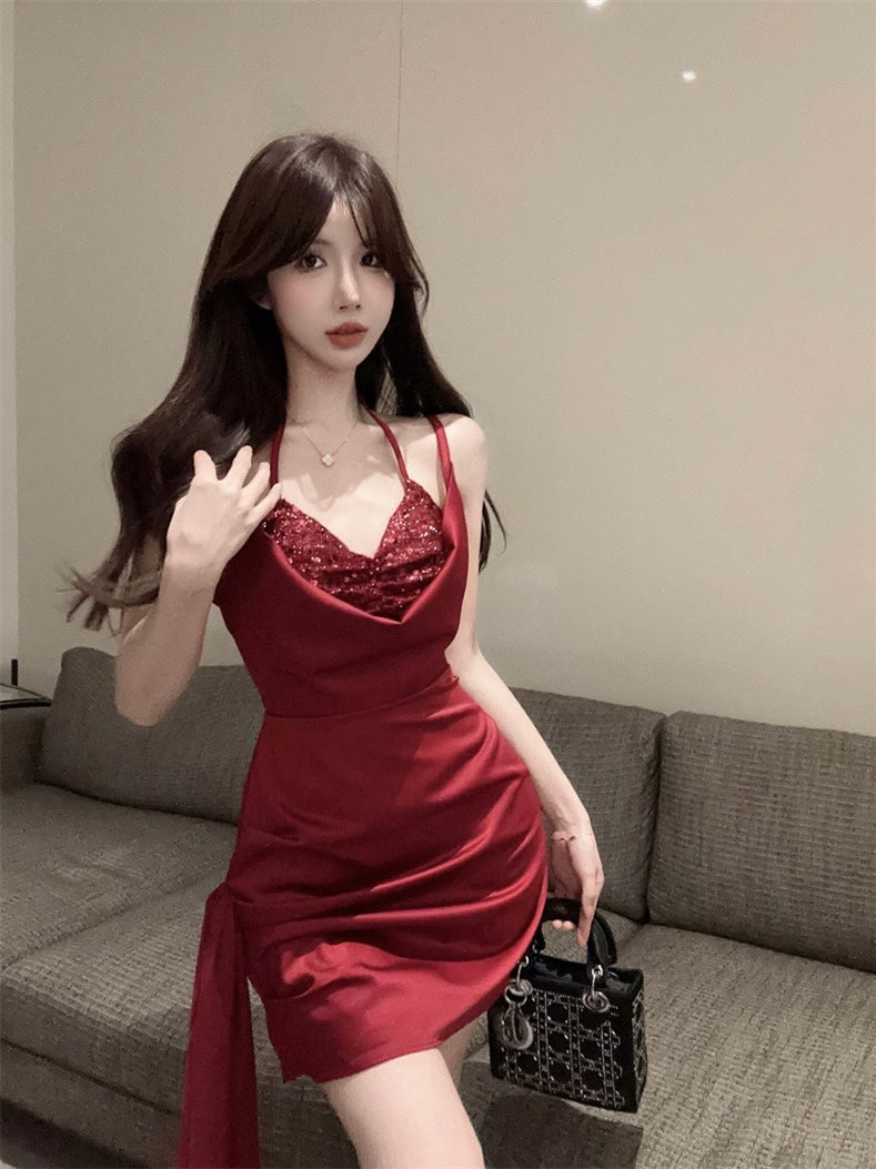 Satin Red Two-Piece Dress Set