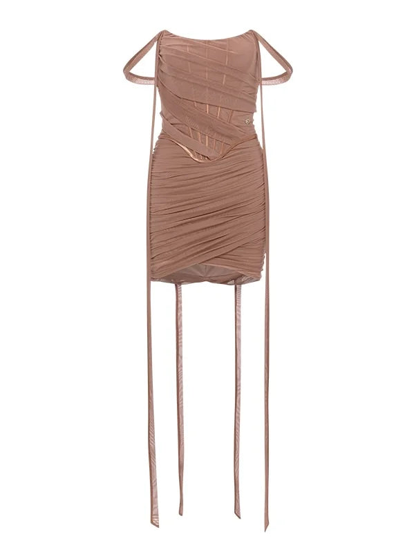 Nyree Mesh Ribbon Asymmetrical Dress