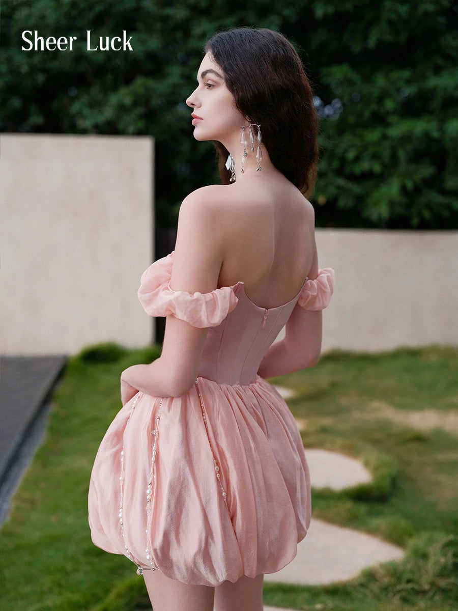 Tahlia Handmade Beaded Strapless Corset Puff Mini Dress