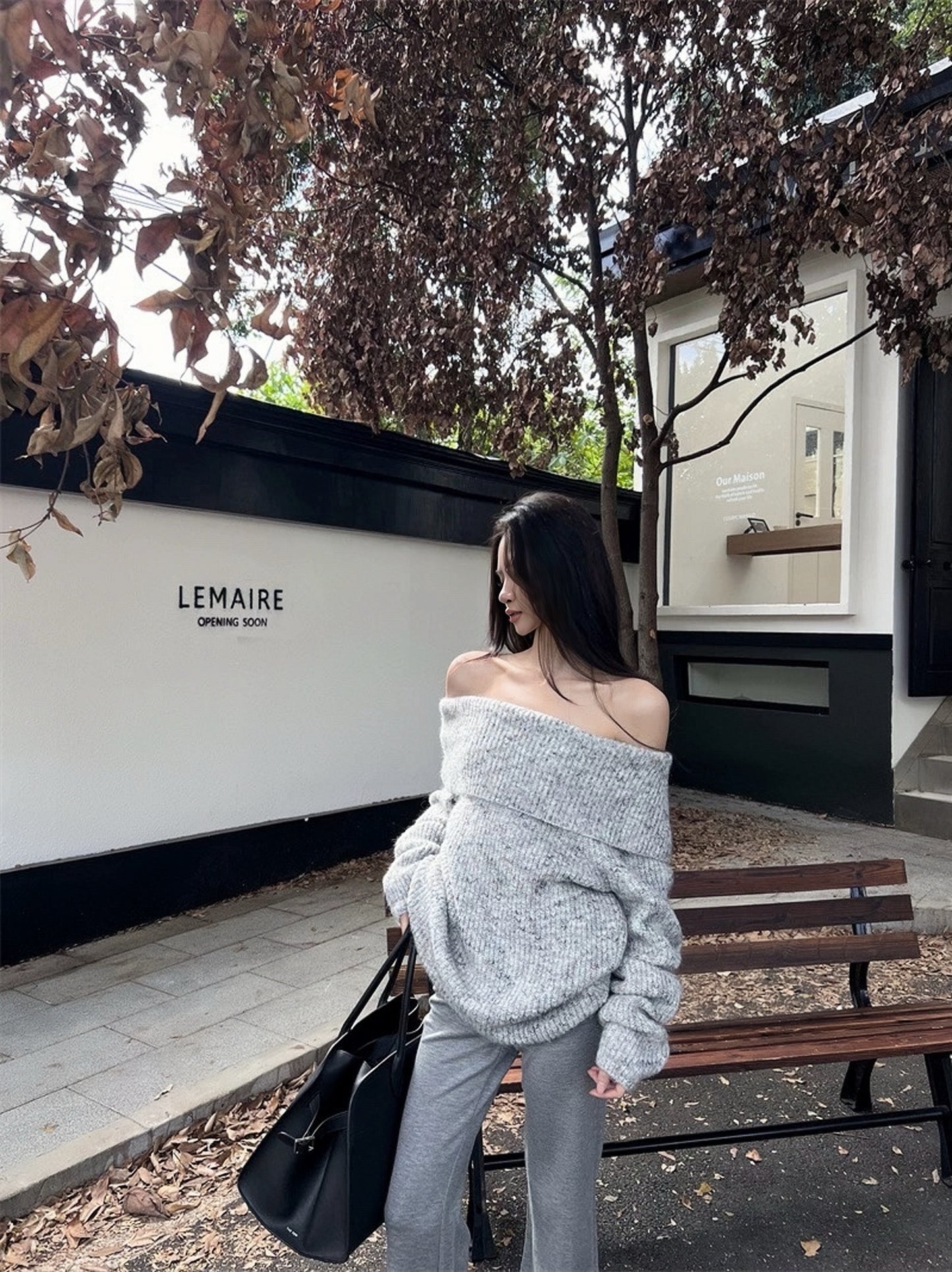 Clouded Grace Off-Shoulder Knit Sweater