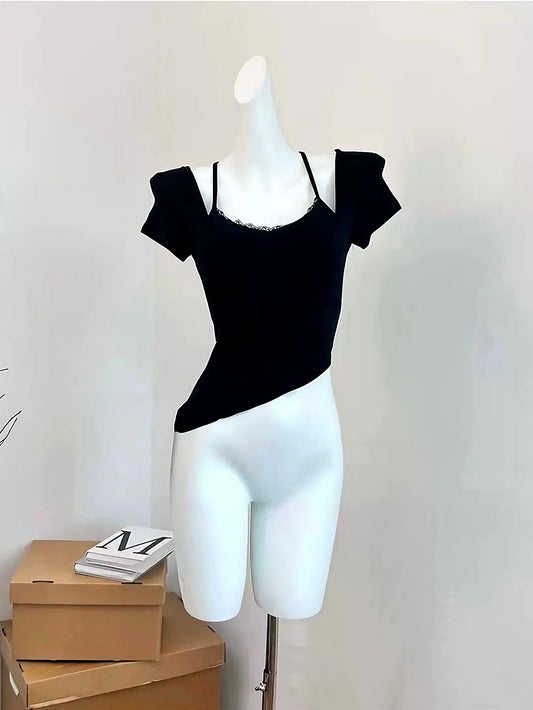 Black Butterfly Crop Top Set