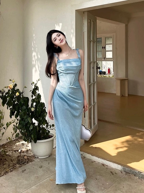 Sparkling Baby Blue Corset Maxi Dress