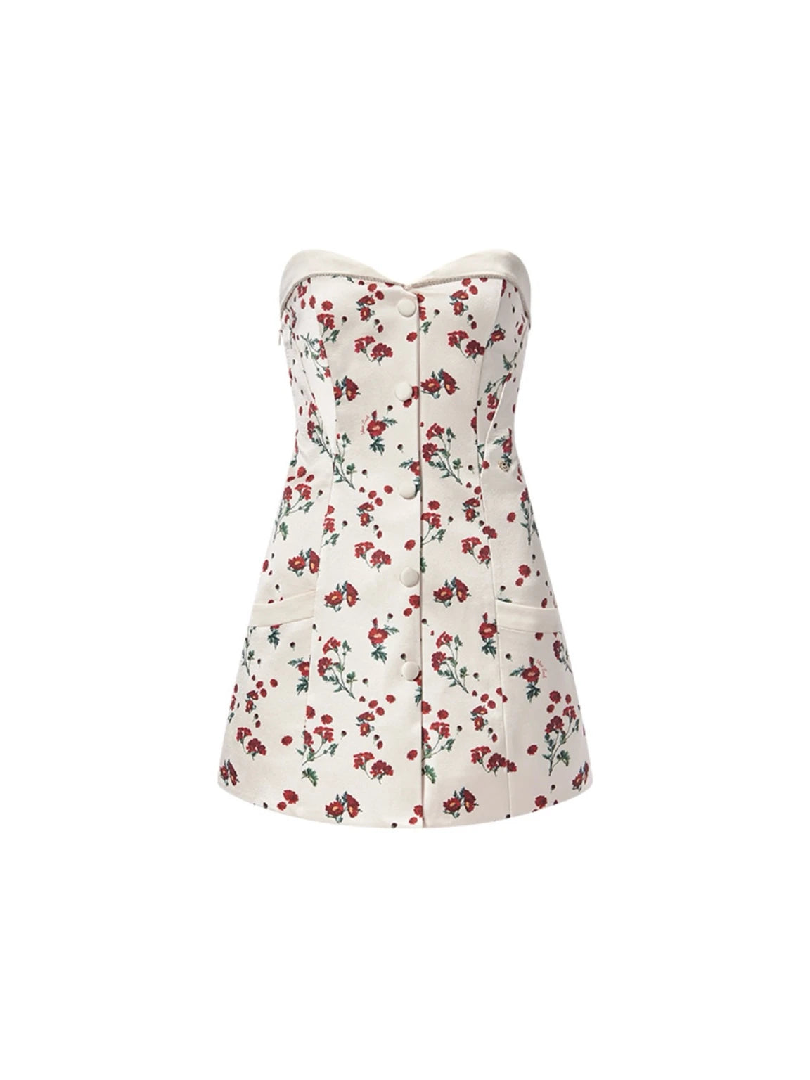Hana Satin Strapless Floral Print Mini Dress