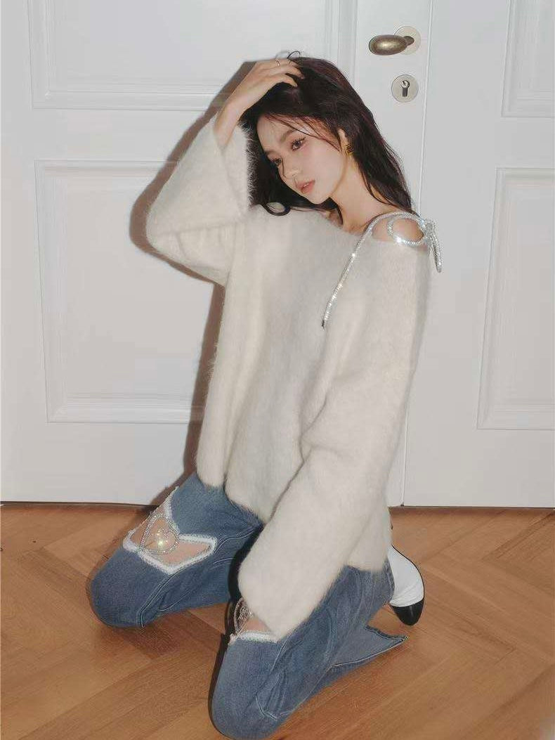 Diamanté Bow Knot Sweater