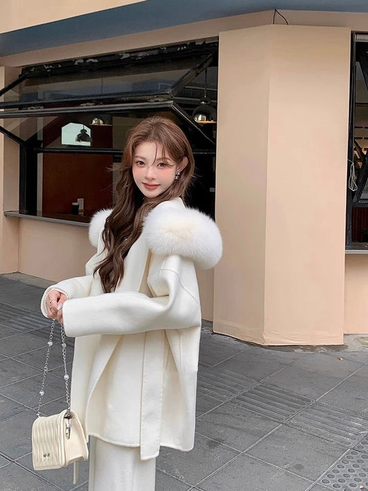 Snowy Fairytale Wrap Coat With Detachable Faux Fur