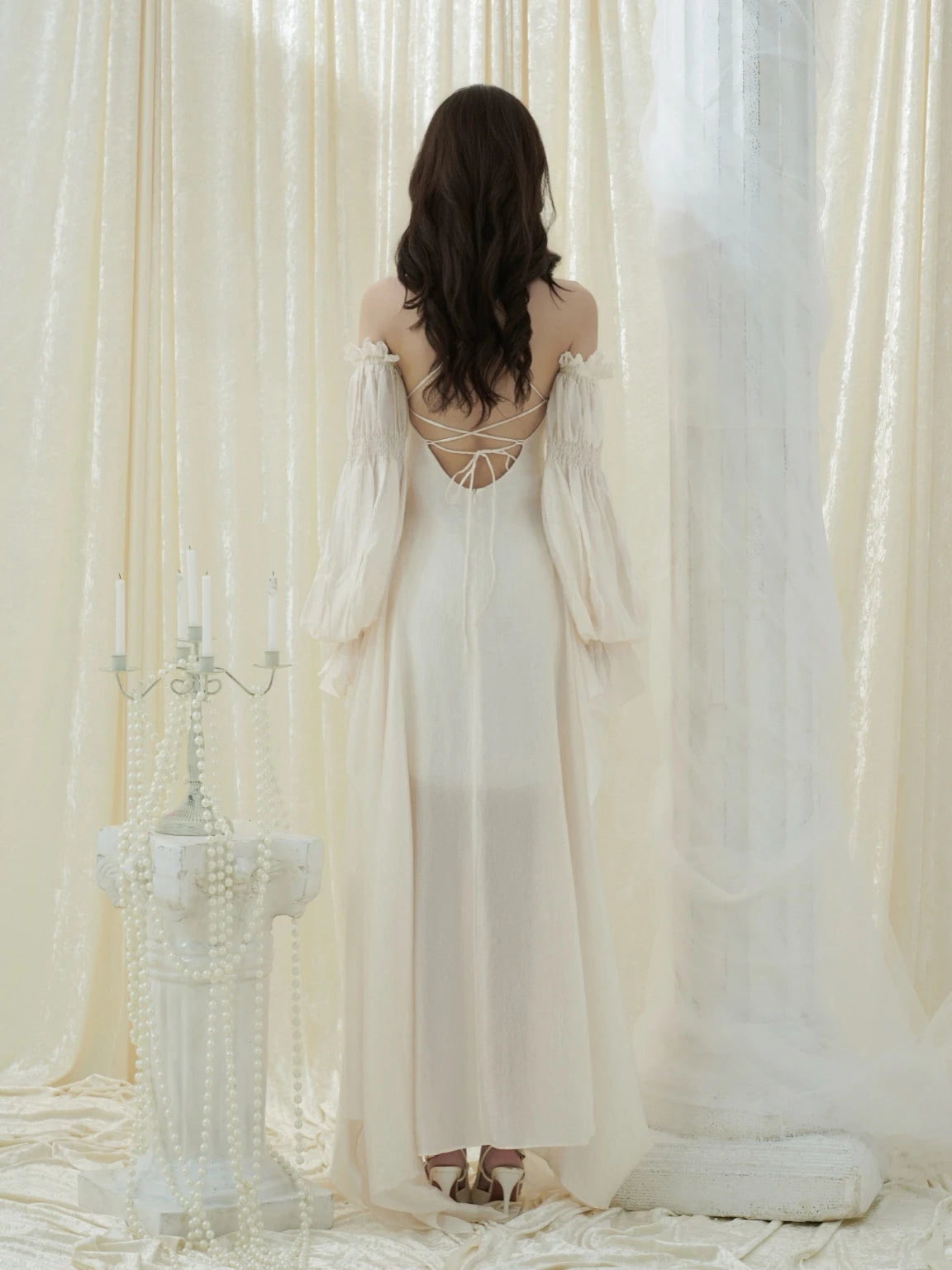 Crow Crew Backless Spaghetti Strap Dress with Detachable Puff Sleeves - PREORDER