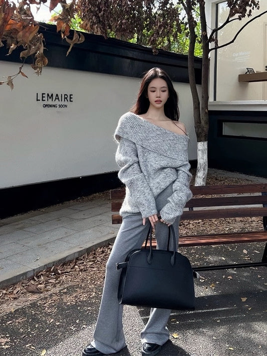 Clouded Grace Off-Shoulder Knit Sweater