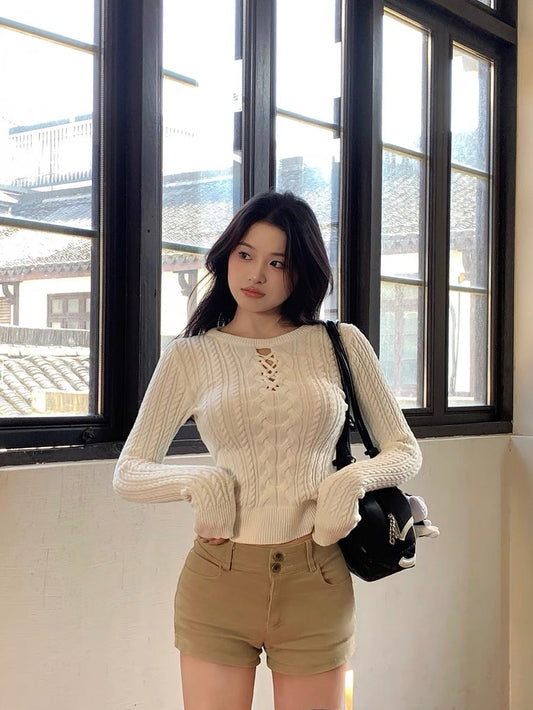 Snowy White Cable Knit Sweater