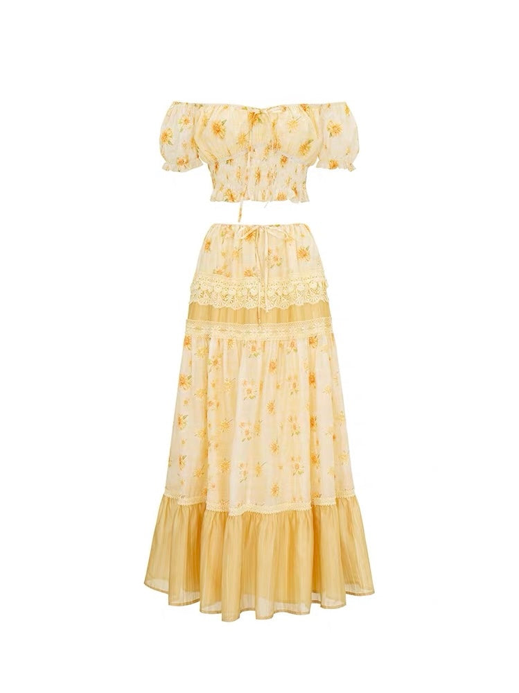 Sunlit Meadow Off-Shoulder Top & Maxi Skirt Set