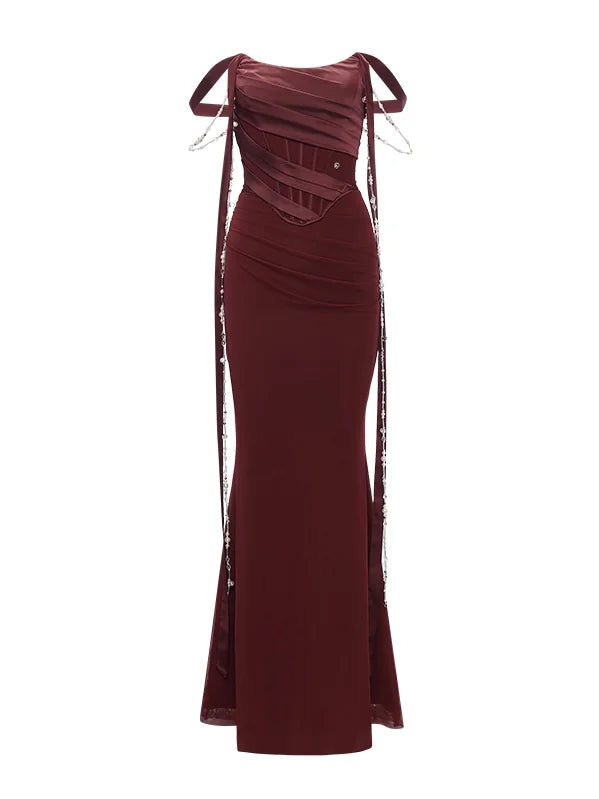 Marlee Strapless Pearl Detail Mermaid Dress