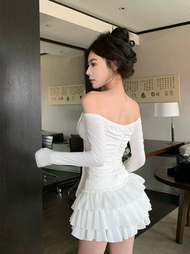Angel Whispers Long Sleeve Top & Tiered Ruffle Mini Skirt