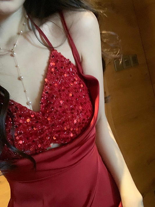 Satin Red Two-Piece Dress Set