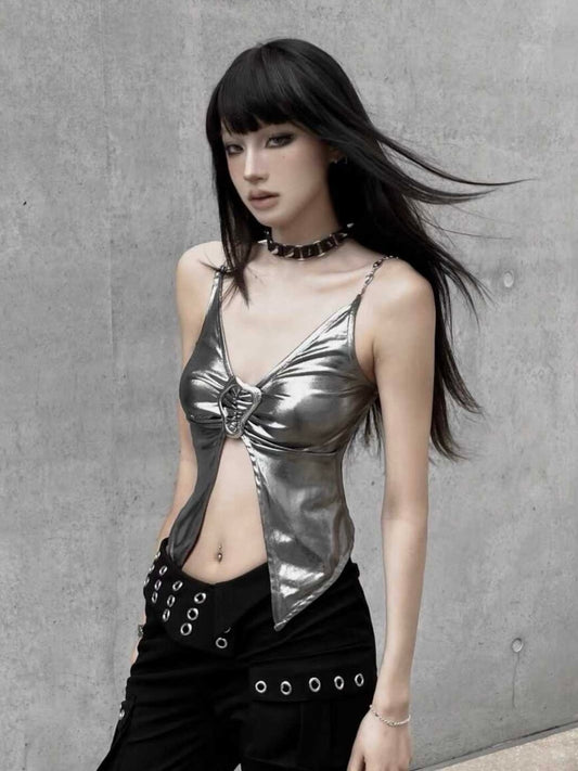 Futuristic Silver Butterfly Top