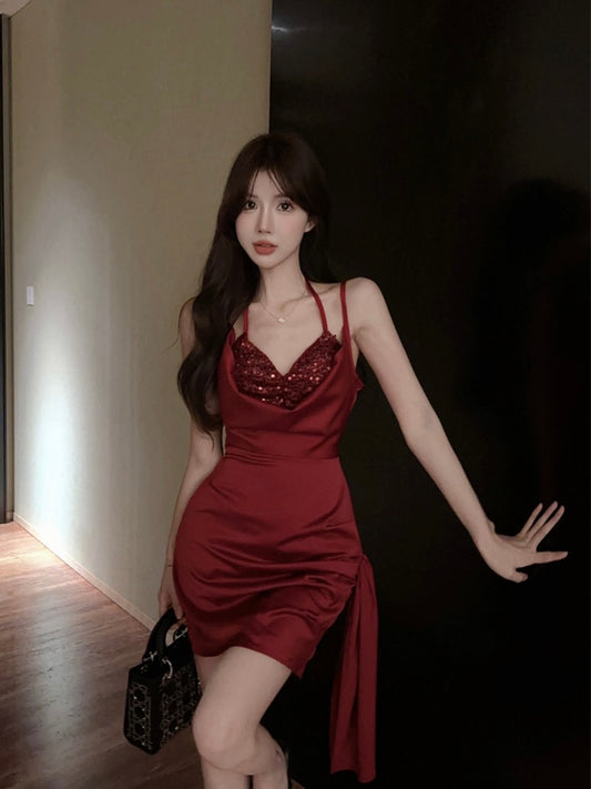 Satin Red Two-Piece Dress Set