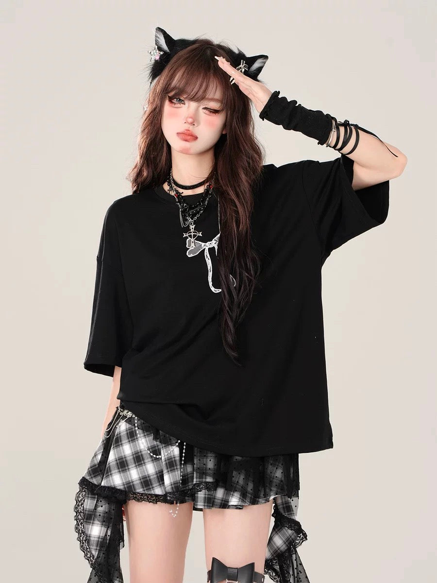 Bow Printed Oversized T-Shirt
