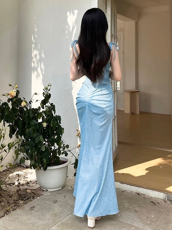 Sparkling Baby Blue Corset Maxi Dress