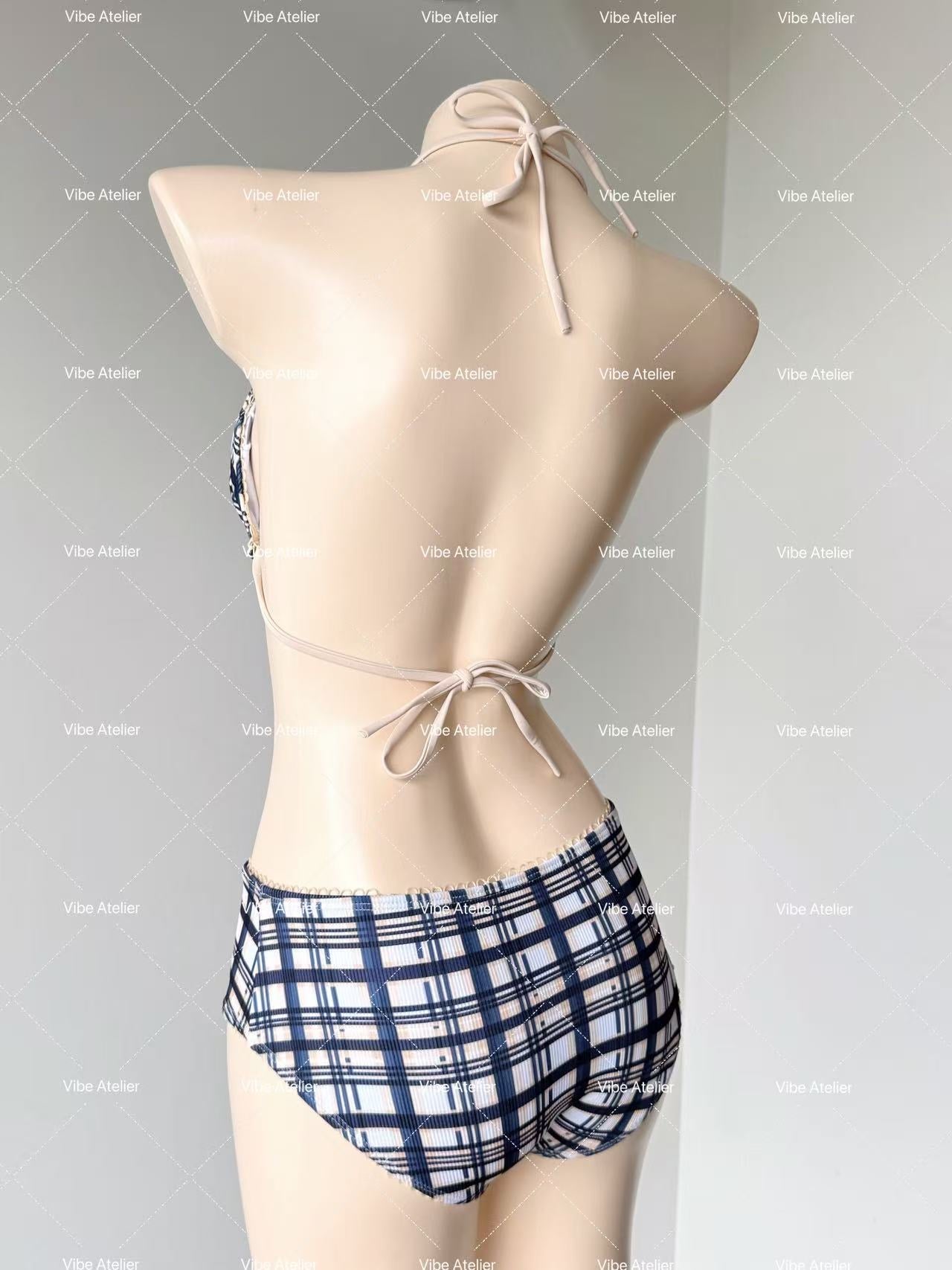 Retro Check Boyshorts 3-Piece Bikini Set