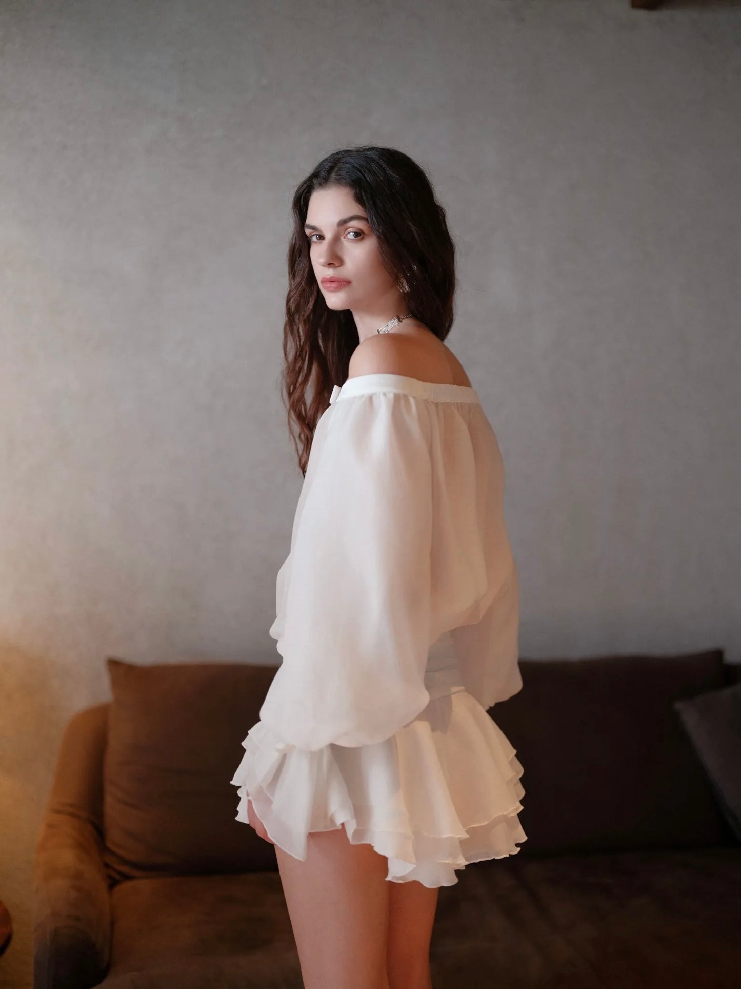 See Thru Off Shoulder Puff Sleeve Dress