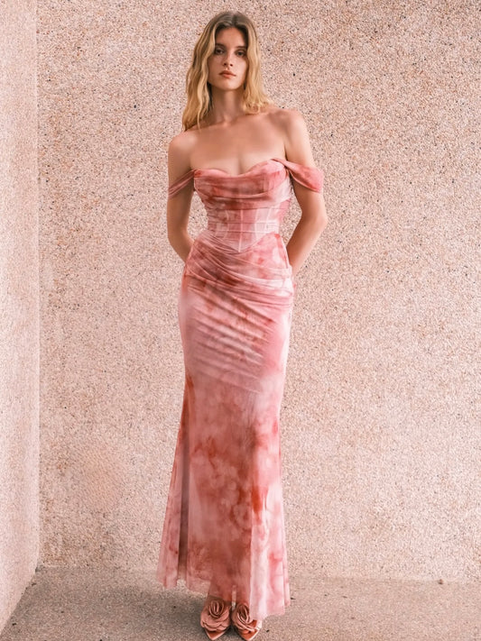 Ariel Off Shoulder Ombre Ruched Maxi Dress