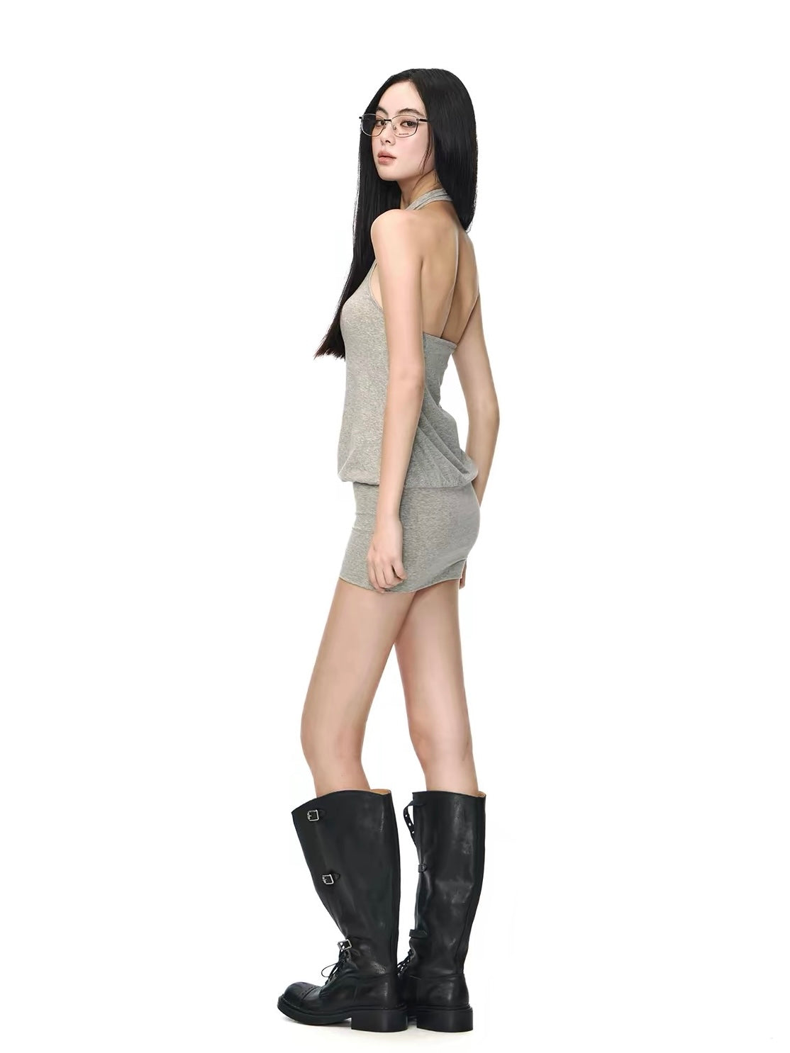 Sloane Grey Halter Neck Mini Dress