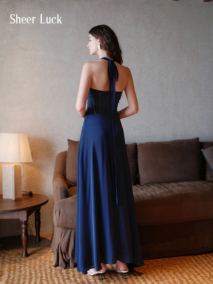 Tasman French V-Neck Cut-Out Halter Maxi Dress